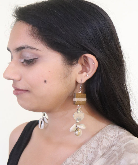 Wood & Repurposed Coin Earring