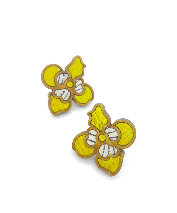 Yellow Bloom Fabric And Wood Flower Stud