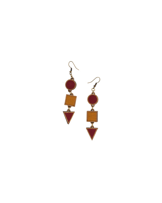 Red And Yellow Fabric And Wood Geometrical Earring