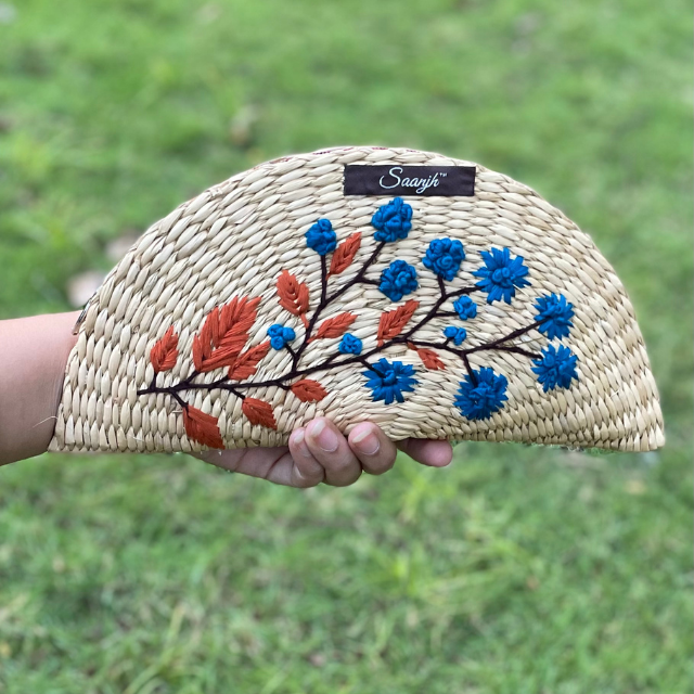 Kauna Straw Handwoven Clutch | Hand-embroidered | Saanjh Exclusive