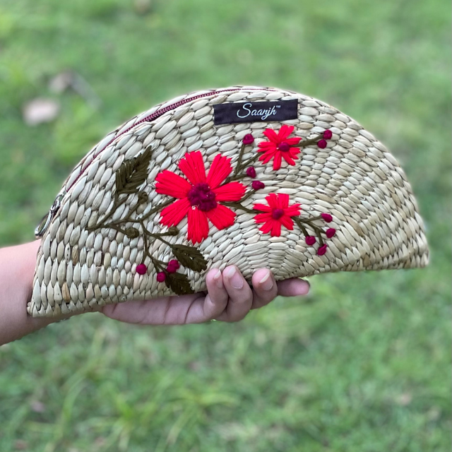 Kauna Straw Handwoven Clutch | Hand-embroidered | Saanjh Exclusive