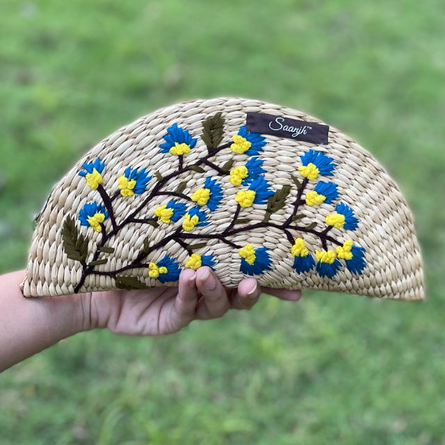 Kauna Straw Handwoven Clutch | Hand-embroidered | Saanjh Exclusive