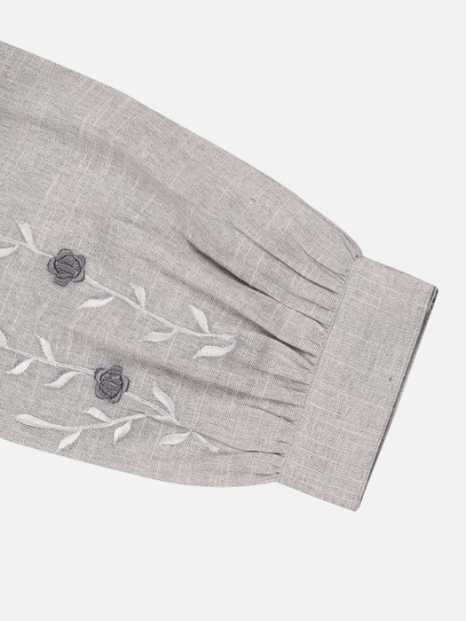 Grey Hand Loom Embroidered Top