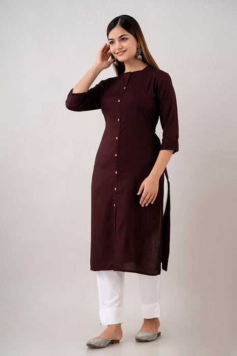 Women's Rayon Printed Calf Length Straight Kurta KR080BROWN