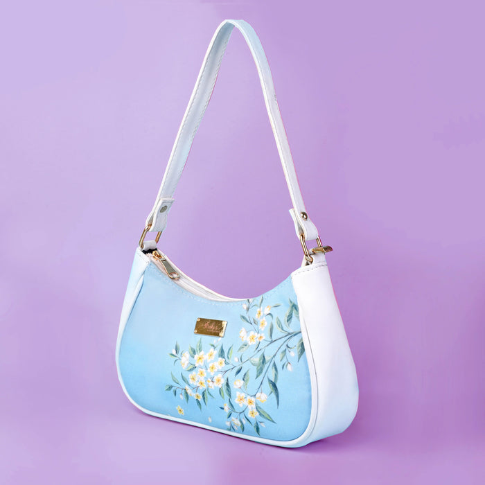 Periwinkle Blue and White Baguette Bag