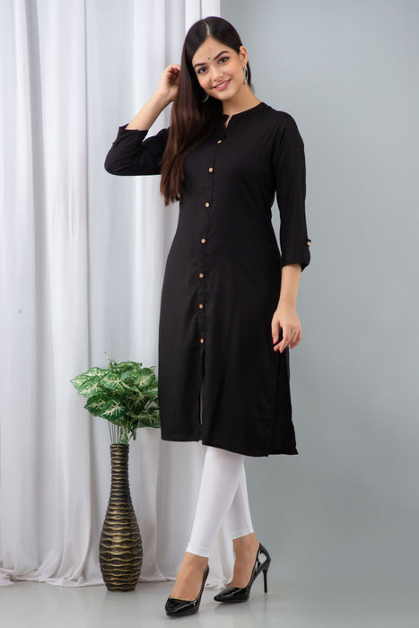 Women's Rayon Printed Calf Length Straight Kurta KR080BLACK