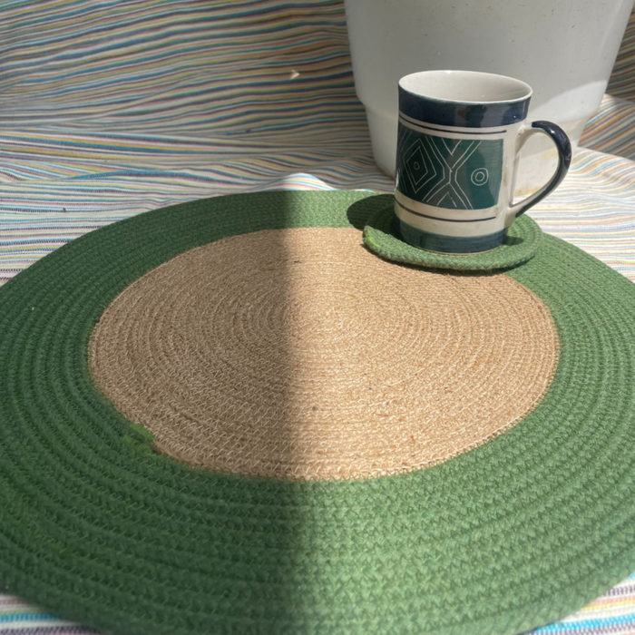 Sage Green Table Mats( Set of 4 mats & 4 Coasters)