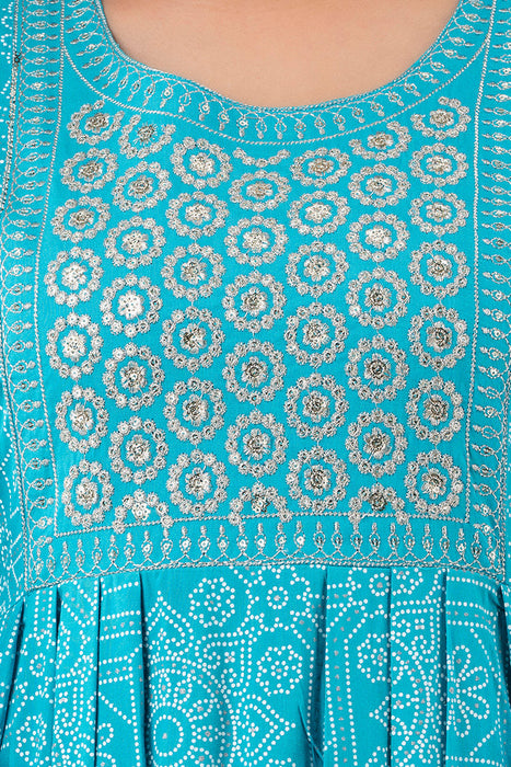 Traditional Zari Embroidery Work A-Line Kurta With Trouser & Dupatta - KR3004TURQUOISE