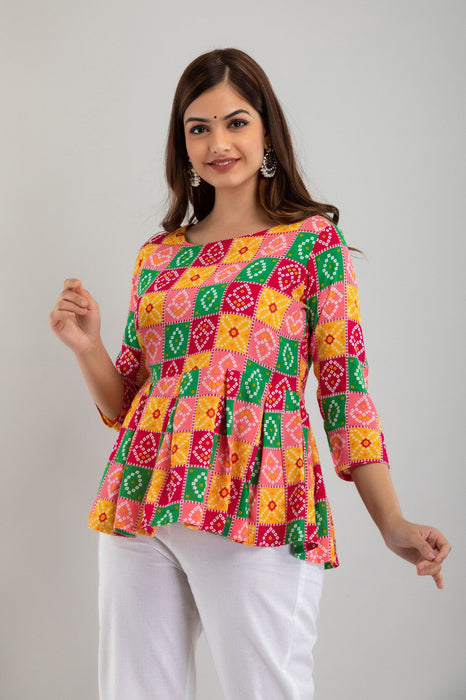 Women's Rayon Printed Hip Length Formal Tops KRT033MULTICOLOUR