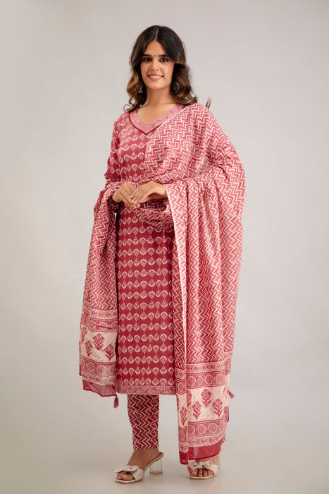 Traditional Zari Embroidery Work A-Line Kurta With Trouser & Dupatta - KR3013MAROON