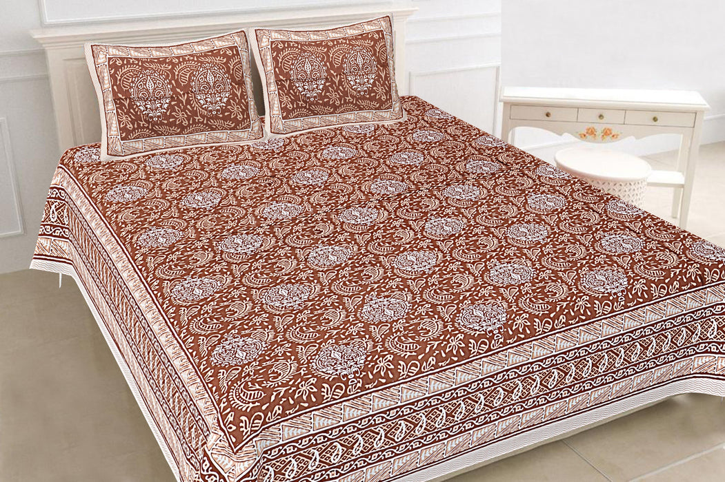 Jaipuri Print Cotton king 90 by 108 Floral Bedsheet with two big size pillow cover BS-95