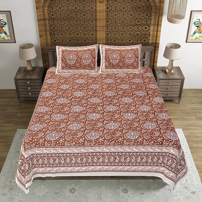 Jaipuri Print Cotton king 90 by 108 Floral Bedsheet with two big size pillow cover BS-95