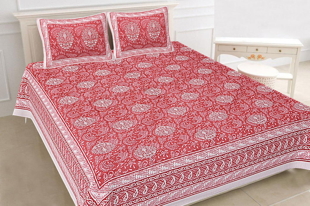 Jaipuri Print Cotton king 90 by 108 Floral Bedsheet with two big size pillow cover BS-96