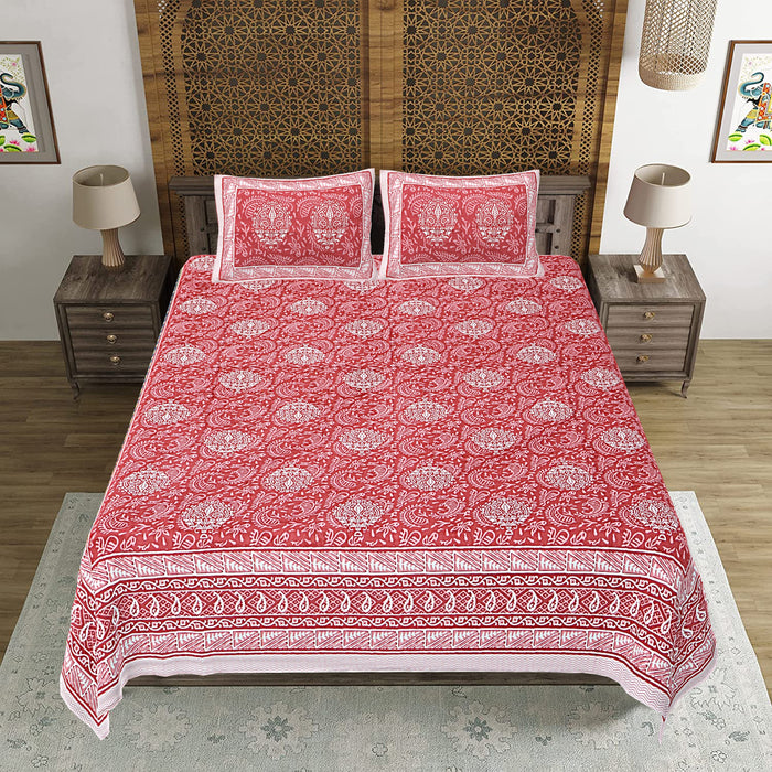 Jaipuri Print Cotton king 90 by 108 Floral Bedsheet with two big size pillow cover BS-96