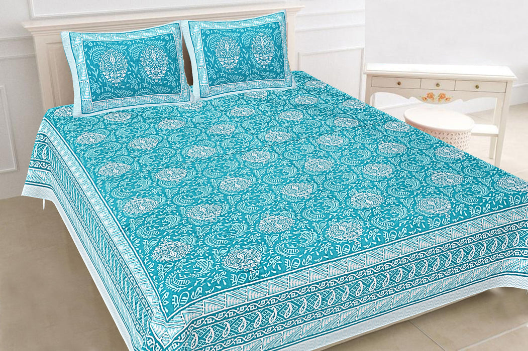 Jaipuri Print Cotton king 90 by 108 Floral Bedsheet with two big size pillow cover BS-98