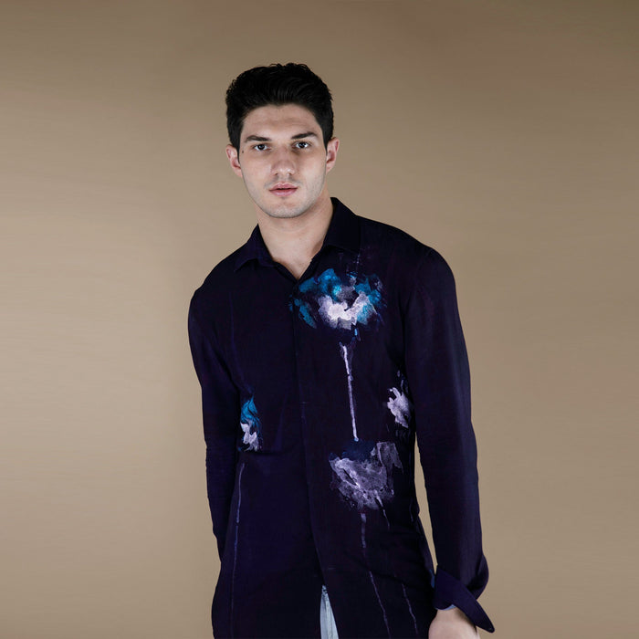 PRINTED ORGANIC DEEP PURPLE SHIRT