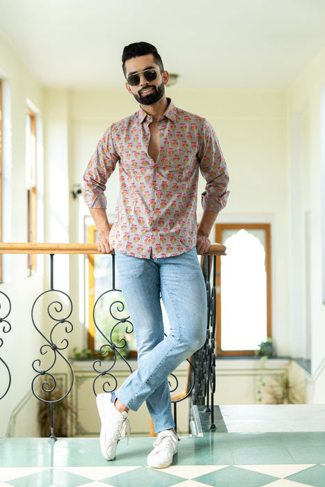 Flower Buti Gray Casual Shirt