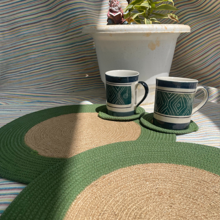 Sage Green Table Mats( Set of 4 mats & 4 Coasters)