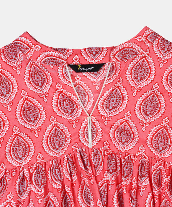 Pink Cotton Printed Top With Trouser