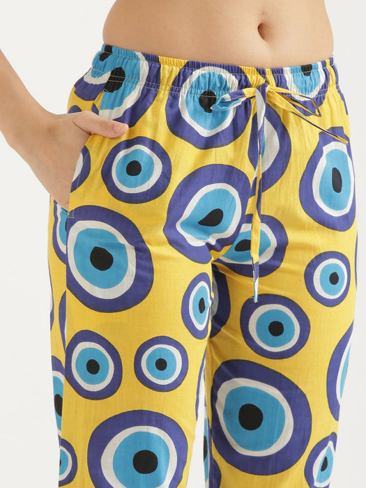 Notched Neck Yellow Evil Eye Co-ord Set-CK-YELLOWEVILEYENOTCHED