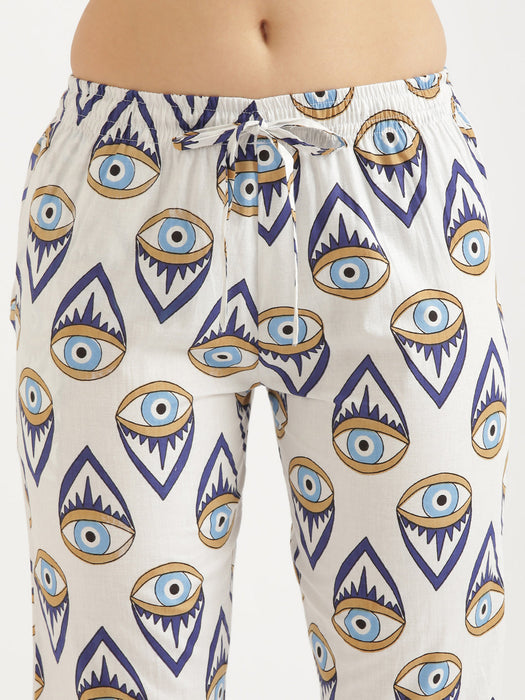 Notched Neck White Evil Eye Co-ord Set-CK-WHITEEVILEYENOTCHED