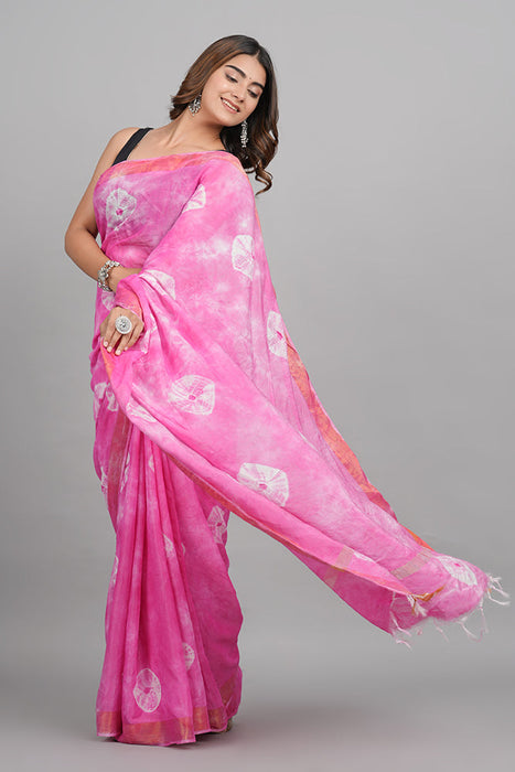 Tusser Silk (Chanderi) with 2 inches Zari border Pink Saree SAR21