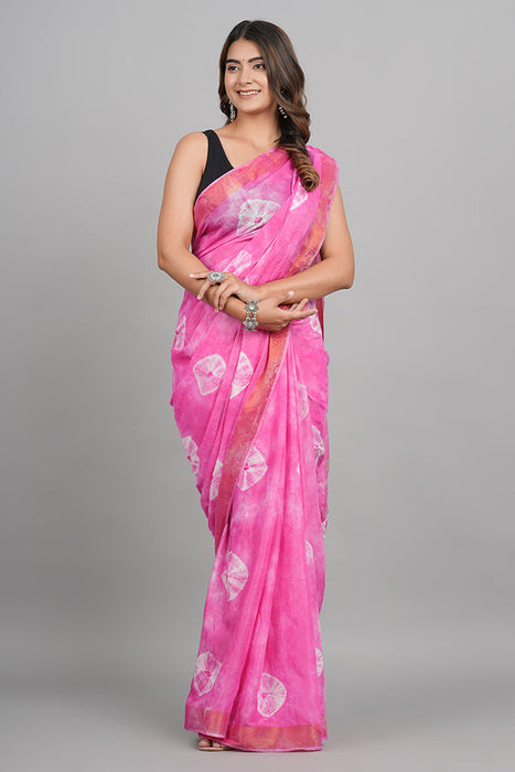 Tusser Silk (Chanderi) with 2 inches Zari border Pink Saree SAR21