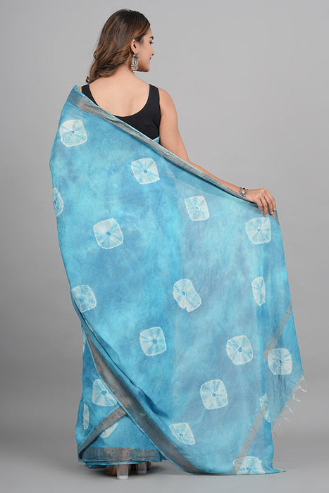 Tusser Silk (Chanderi) with 2 inches Zari border Blue color Saree SAR22