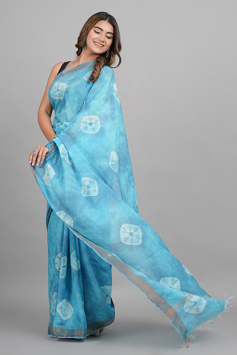 Tusser Silk (Chanderi) with 2 inches Zari border Blue color Saree SAR22