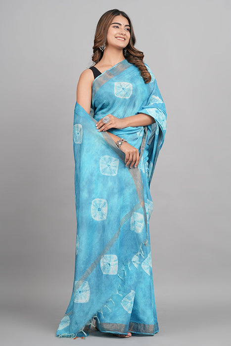 Tusser Silk (Chanderi) with 2 inches Zari border Blue color Saree SAR22