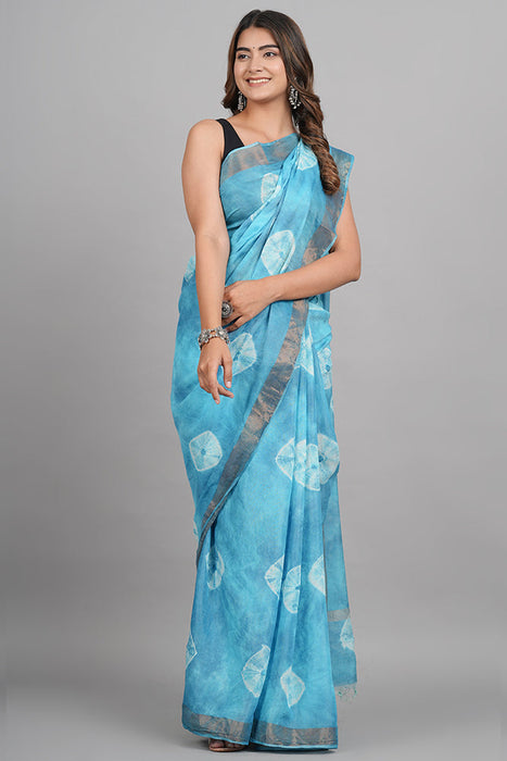 Tusser Silk (Chanderi) with 2 inches Zari border Blue color Saree SAR22