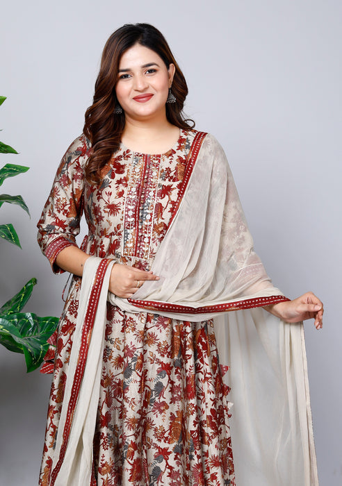 Women's Modal Chanderi Chiffon 3 Pieces Kurta Set A89 Rust