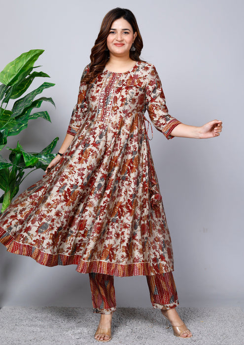 Women's Modal Chanderi Chiffon 3 Pieces Kurta Set A89 Rust