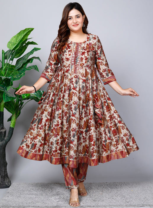 Women's Modal Chanderi Chiffon 3 Pieces Kurta Set A89 Rust