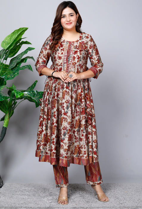 Women's Modal Chanderi Chiffon 3 Pieces Kurta Set A89 Rust