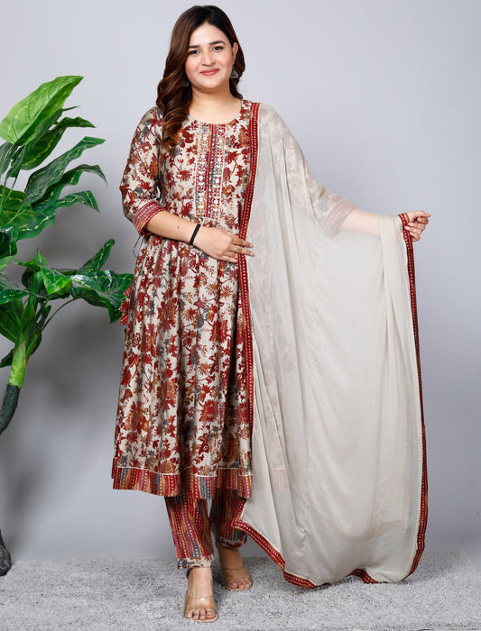 Women's Modal Chanderi Chiffon 3 Pieces Kurta Set A89 Rust