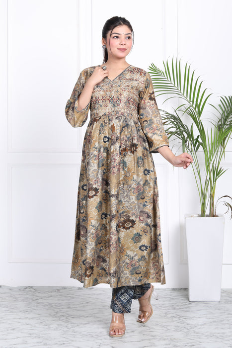 Women's Modal Chanderi Chiffon 3 Pieces Kurta Set A94 Grey