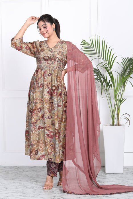 Women's Modal Chanderi Chiffon 3 Pieces Kurta Set A94 Magenta