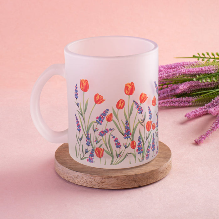 Tulips and Lavender Frosted Glass Mug