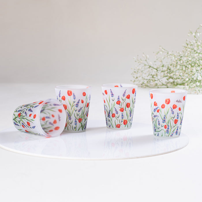 Tulip and Lavender Frosted Shot Glasses - Set of 4