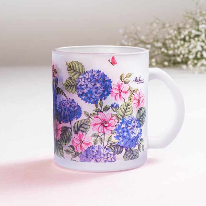 Hydrangea Frosted Glass Mug - Gift Set