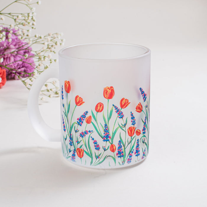 Tulips and Lavender Frosted Glass Mug