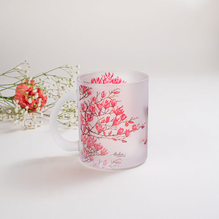 Pink Magnolias Frosted Glass Mug - Gift Set