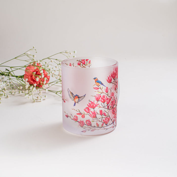 Pink Magnolias Frosted Glass Mug - Gift Set