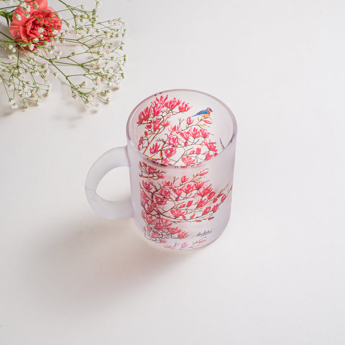 Pink Magnolias Frosted Glass Mug - Gift Set