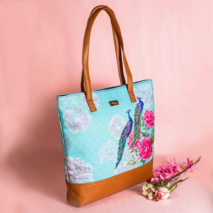 Peacocks and Peonies Tote Bag