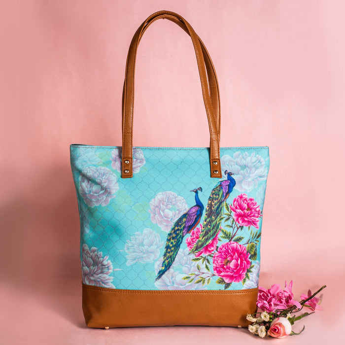 Peacocks and Peonies Tote Bag