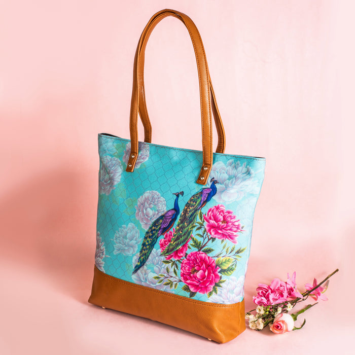 Peacocks and Peonies Tote Bag