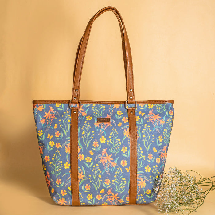 Grey Summer Blossoms Tote Bag