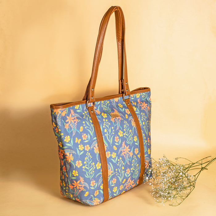 Grey Summer Blossoms Tote Bag